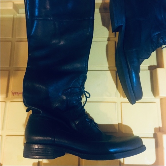 Lace up genuine leather black tall riding boot - Picture 4 of 4